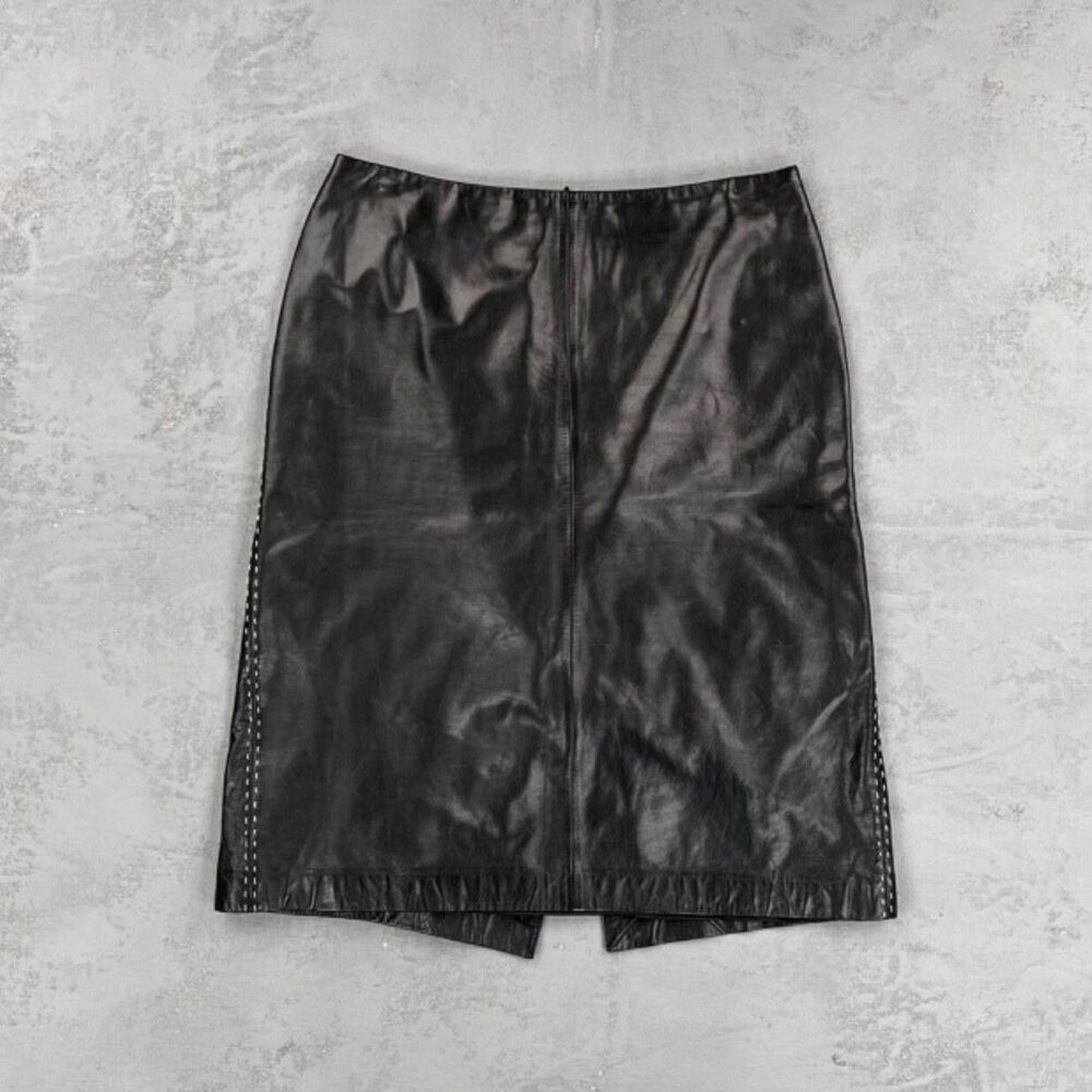 Vintage Ann Taylor Black Leather Skirt w/ Contrast Stitching Sz. 2